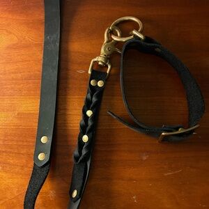Black and Gold Leather Leash & Collar